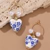 Ceramics Blue and White Porcelain Earrings Bohemia Earrings Flower Beaded Earring  Birthday Gift