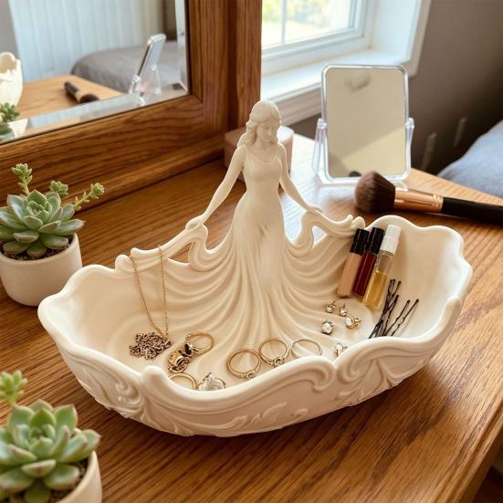 Jewelry Tray, Decorative Trinket Dish, Desktop Jewelry Organizer, Female Figure Storage Tray for Rings Earrings Necklaces Hairpins Makeup Brushes