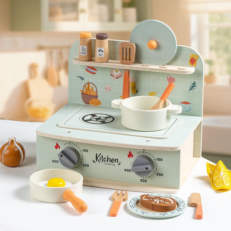 Children'S Early Education Simulation Mini Kitchen Stove Set Toy Play House Cooking Pot Meal Kitchen Utensils Wooden Toys