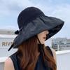 Summer New Women'S Bucket Hat, Uv Protection Sun Hat Solid Color Wide Brim, Foldable Beach Outdoor Ponytail Cap