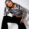 Модный женский топ в полоску зебры, стильный укороченный топ с длинными рукавами и завязками сбоку, осенний новый пуловер с круглым воротником, топы, футболка, женская футболка