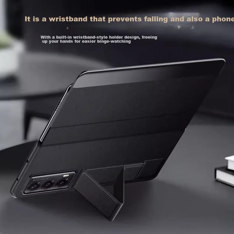 WristbandPhone Case for Honor Magic V2, Foldable Screen Protective Cover, Leather Full Protection Anti-Drop Magnetic Flip Smart View Window Case
