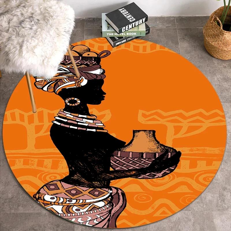 Африканский принт Женщины Круглый ковер Нескользящий коврик для гостиной Спальни Балкона Кухонного декора Традиционный коврик для пола Коврики для йоги