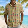 Men's Color Block Geometric Vertical Stripe Print Short Sleeve Shirt, Summer Casual Turn-Down Collar Blouse, Loose Fit Top