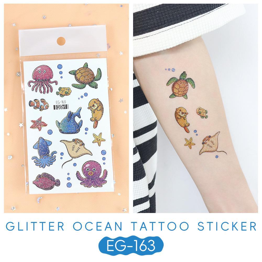 2023 Ruikalong водонепроницаемые блестящие морские животные мультфильм татуировки наклейки для детей