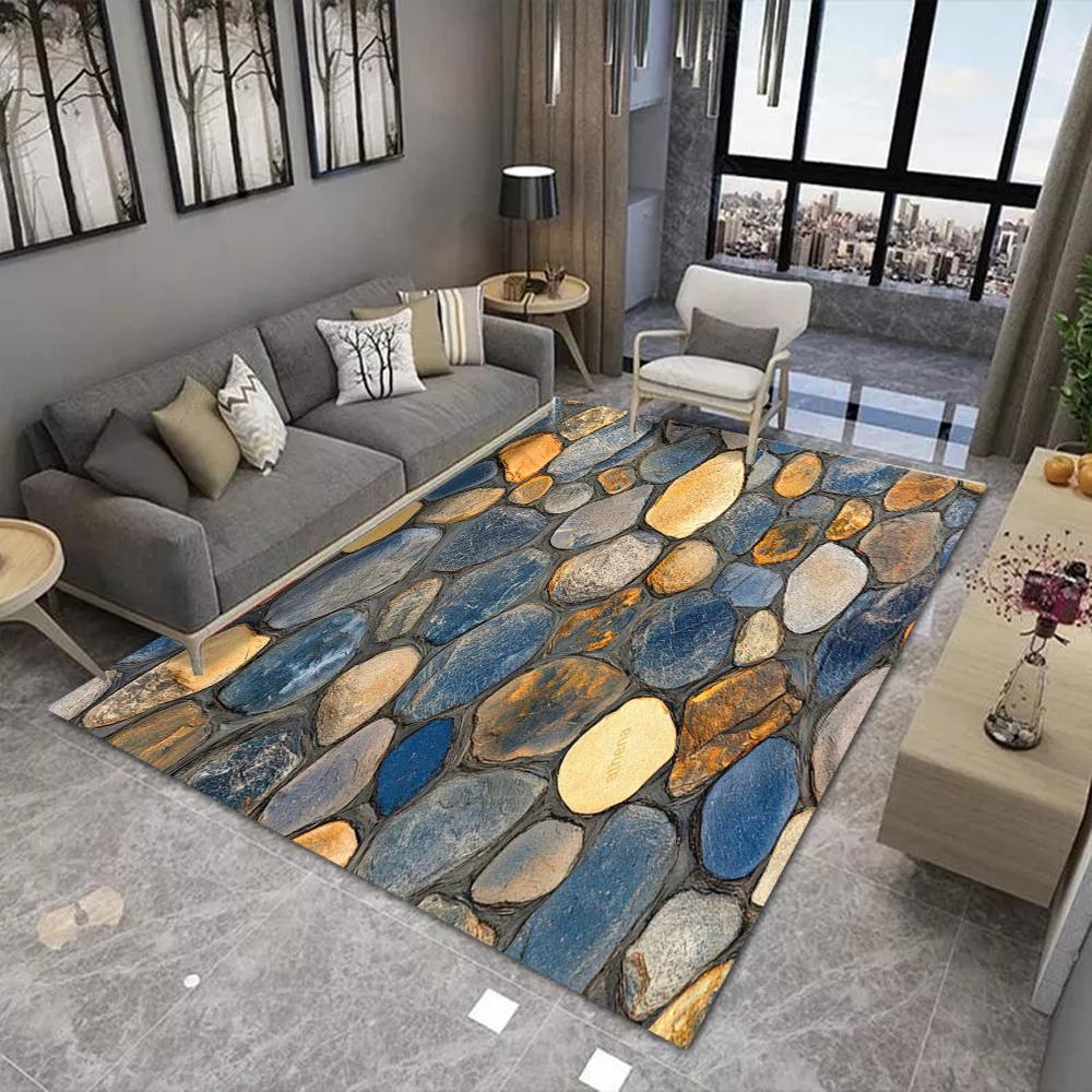 3D Натуральная Галька Дорожка Ковер Нескользящий Мягкий Реалистичная Текстура Украшение Дома Гостиная Современный Прочный Напольный Коврик