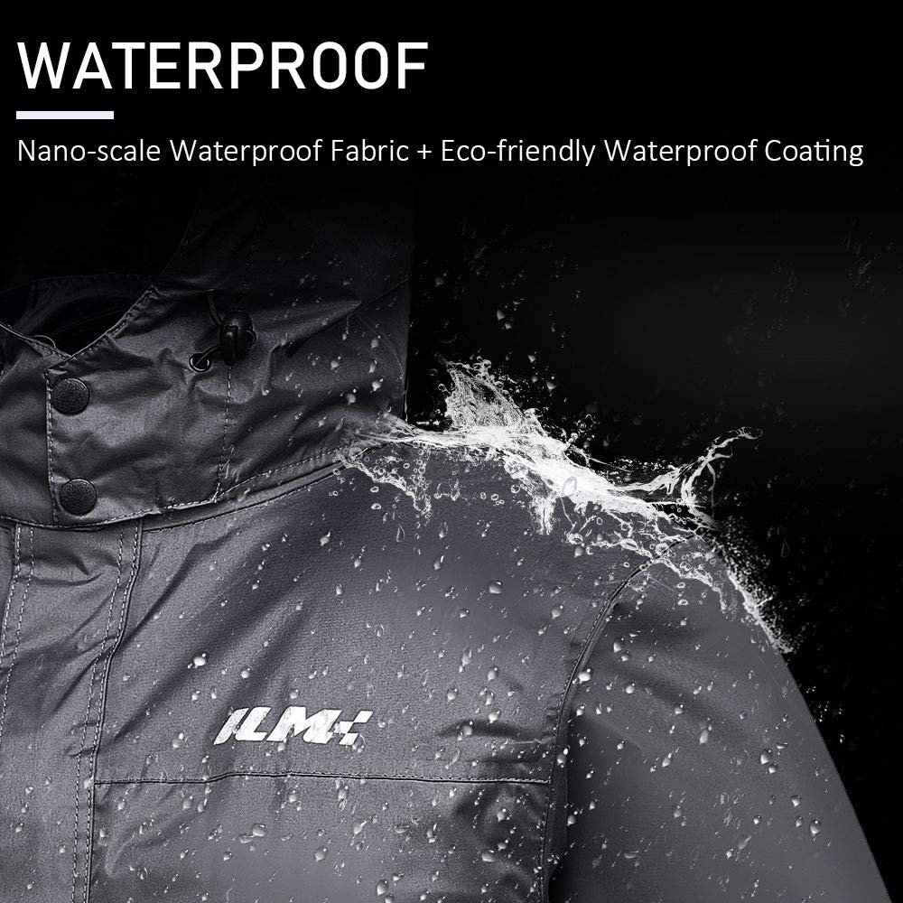 ILM Велосипедный дождевик, верхняя и нижняя часть, мужская водонепроницаемая, высокая прочность, 6 карманов, куртка и брюки в комплекте (Мужской серый M)