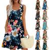 Women's Casual Retro Illustration Flower Print U-Neck Vest Dress With Side Pockets