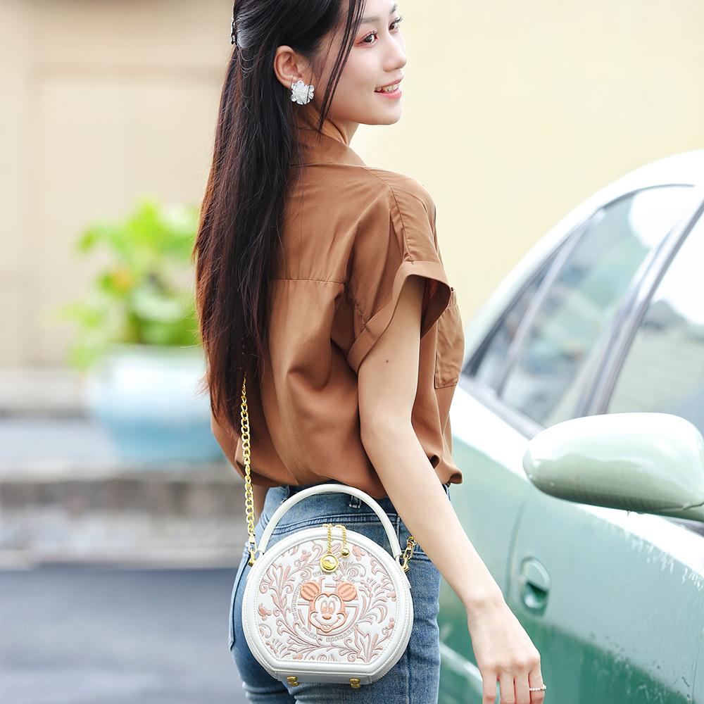 New Disney Mickey Series PU Small Round Bag, One Shoulder Handbag Women's Sky Blue/Milk White BMK-71581L