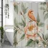 Розовая цветочная шторка для душа с пионами и птицами, Декоративная шторка для душа для ванной комнаты, Водонепроницаемая шторка для душа с крючками