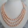 3 ряда очаровательных натуральных 8-9 мм южноморских розовых жемчужин ожерелье ювелирные изделия AAA