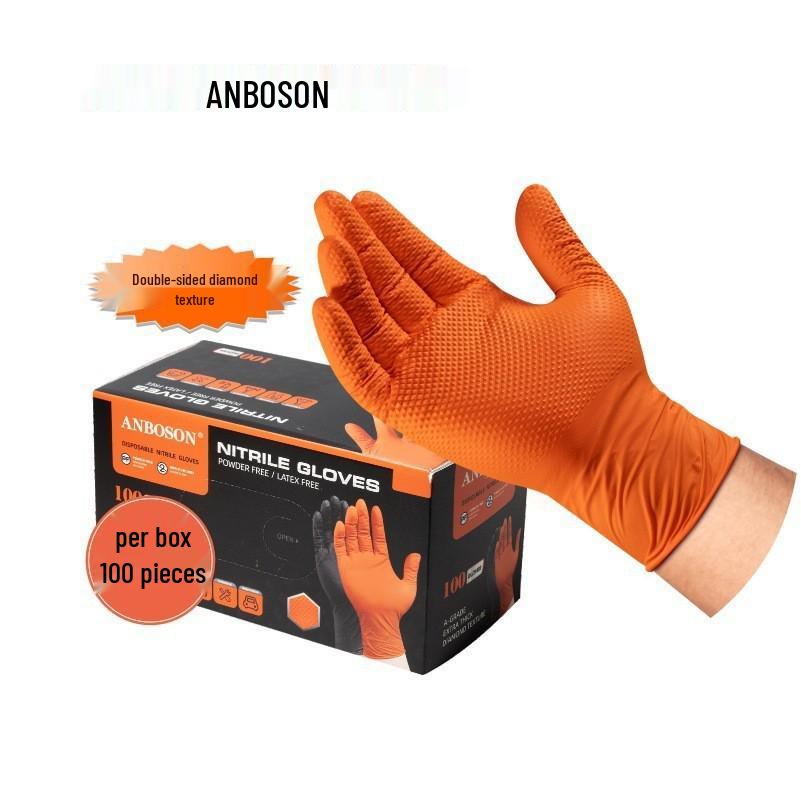 Thick Diamond Pattern Wear-Resistant Disposable Nitrile Gloves for Industrial and Automotive Use