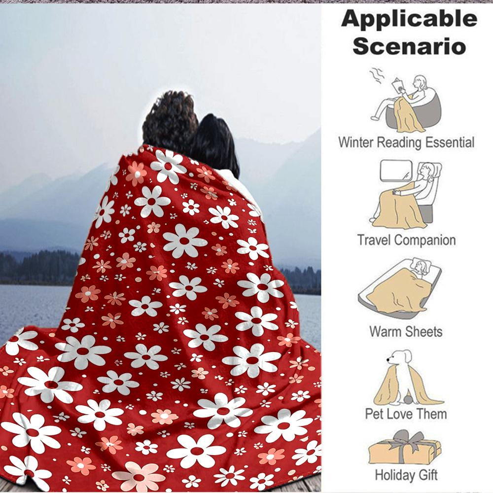 1pc Floral Pattern Lightweight Flannel Blanket, Comfortable and Warm Blanket, for Office and Camping Sofa Bed, Livingroom075
