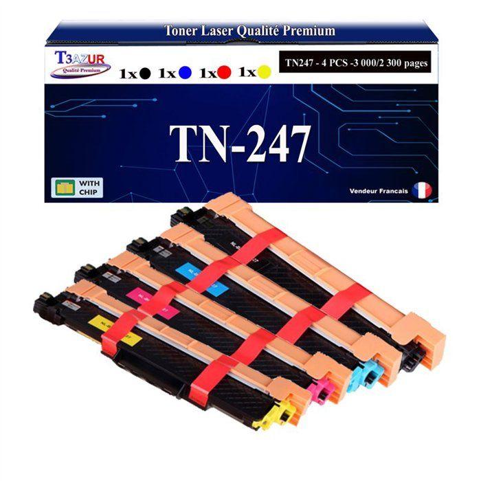 Toners compatibles - T3AZUR - TN247 - 4 pièces - 3000 pages - Haute qualité d'impression