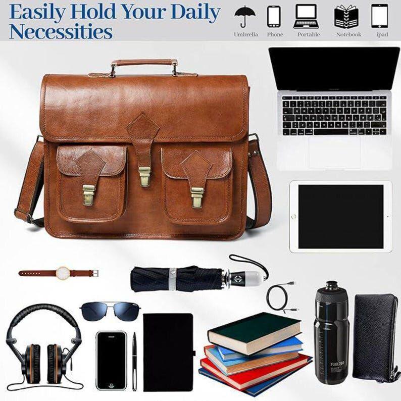 Top Grain Leather Briefcase Travel Laptop Bag - Satchel Portfolio Notebook Tablet Messenger Bag for Men & Women Gift for Him