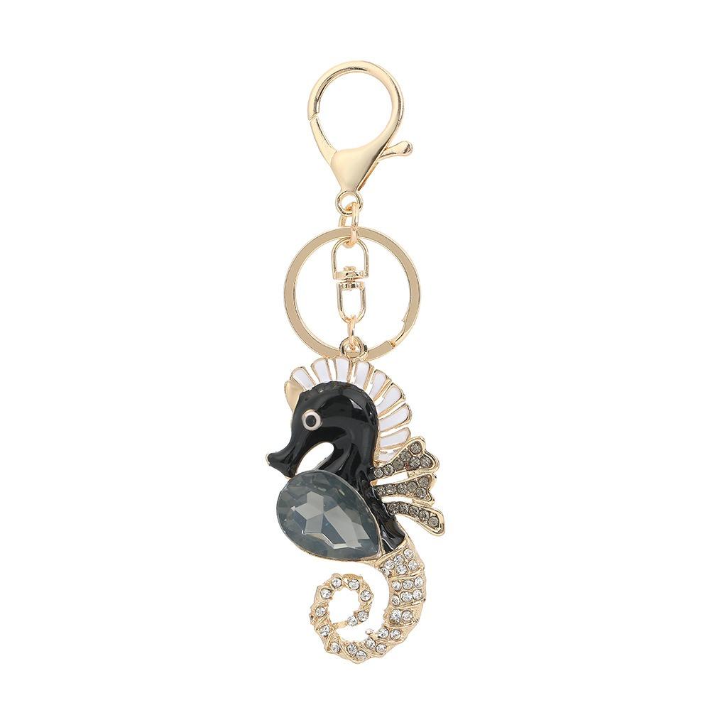 Super Flash Car Key Ring Rhinestone Bag Pendant Fashion Ocean Seahorse Keychain For Women Bag