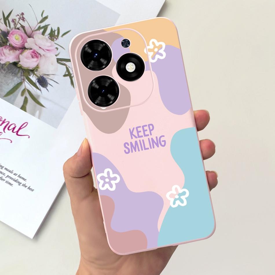 Чехол для Tecno Spark Go 2024 Милый Цветочный Узор Сердечки Конфетный Цвет Мягкий Силикон Тонкая Задняя Крышка Телефона Для Spark Go (2024) BG6