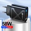 Двойное быстрое зарядное устройство 58 Вт с 2 портами USB PD+QC3.0, варианты вилок EU/US/UK/KR/AU