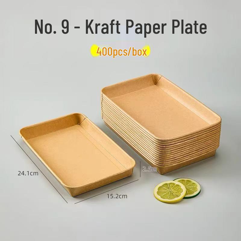 Одноразовые крафтовые бумажные обеденные тарелки - прямоугольные/квадратные, пищевые, для барбекю, пикника, вечеринки.