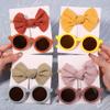 2Pcs/set Retro Children's Summer Bow Headband Round Sunglasses Children's Sunglasses Protective Eyewear Baby Hair Accessories