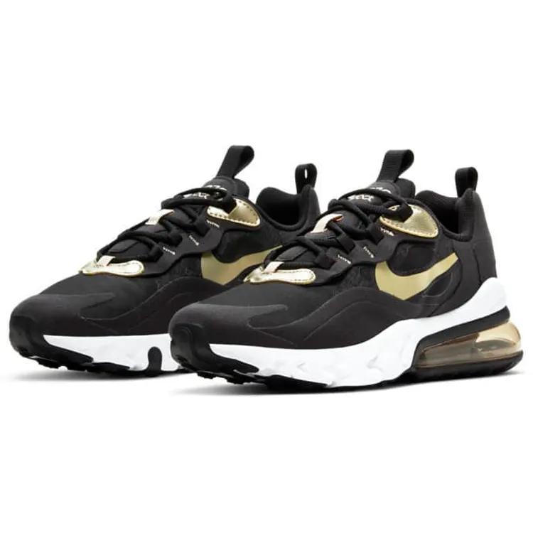 Nike Air Max 270 React Grade School 'Black Metallic Gold Star' (Unisex) Black / Metallic Gold Star / Black Kids' Running Shoes BQ0103 018