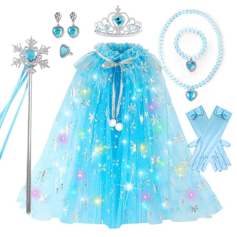 Girls Snow Princess Tutu Dress with Cape, Snowflake Mesh Cosplay Stage Performance Costume for Pretend Play Blue