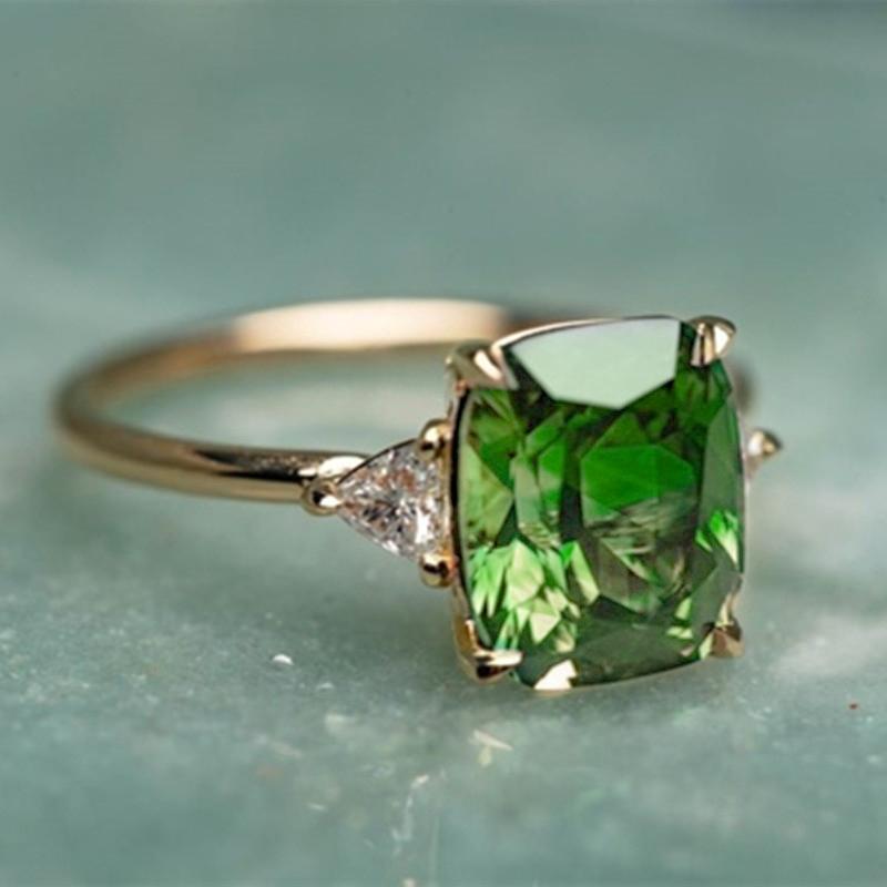 Кольца Huitan Bright Green Cubic Zirconia, роскошные обручальные кольца для женщин, золотого цвета, темперамент, элегантные женские украшения