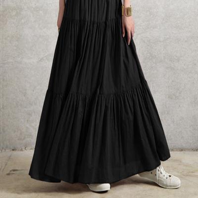 Весенне-летняя женская юбка с баской, повседневная длинная юбка, простая юбка, плиссированная полуюбка в винтажном стиле