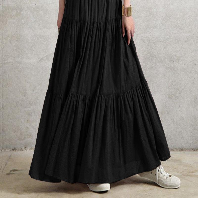 Весенне-летняя женская юбка с баской, повседневная длинная юбка, простая юбка, плиссированная полуюбка в винтажном стиле
