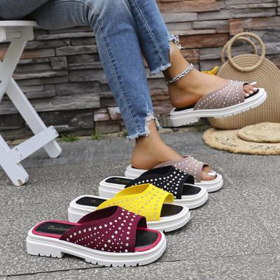 Мода Мода Ретро Женская обувь Лето Новые Перекрестные Толстая подошва Шлепанцы с формой рыбьего рта Простые женские сандалии Противоскользящие сандалии на плоской подошве