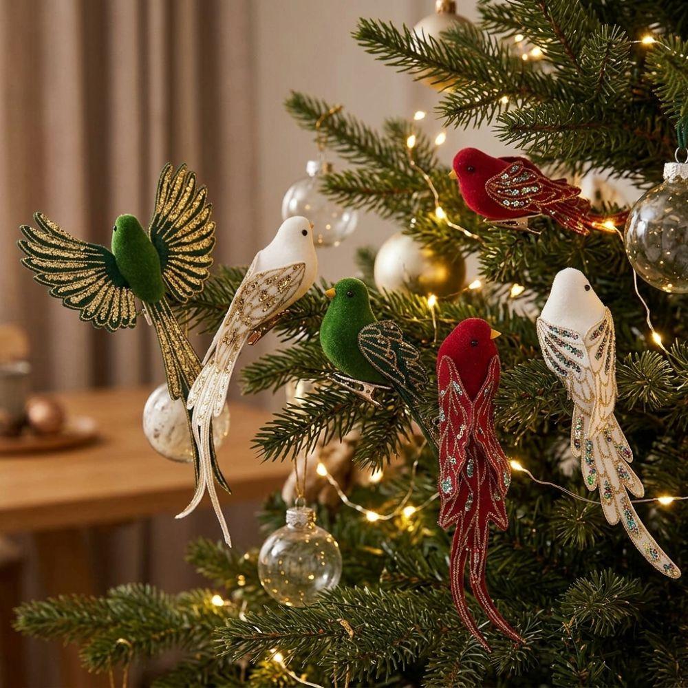 Soft Fluffy Glitter Christmas Bird Clip Ornament Artificial Spread-Wing Bird Home Decor