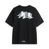 Li Ning X OG_SLICK Collaboration Skateboard Series Fearless Smile Theme Text Sweat-Absorbing Loose Short Sleeve T-Shirt Unisex Tops Black AHST477-2