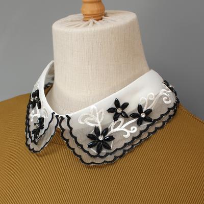 Elegant Embroidered False Collar for Ladies. Double-layer Wavy Lace Collar. Beaded and Diamond-studded Style. Mesh, Breathable.