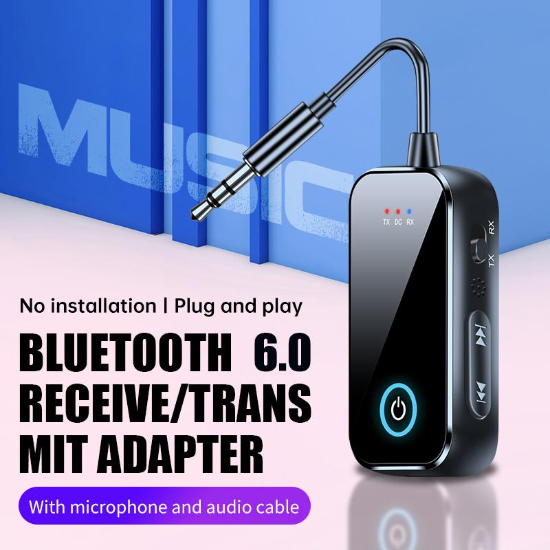 Bluetooth 6.0 Адаптер Автомобильный Приемник Передатчик 3,5 мм Разъем Aux Беспроводной Звонок по громкой связи Музыка для ТВ Аудиоадаптер-приемник