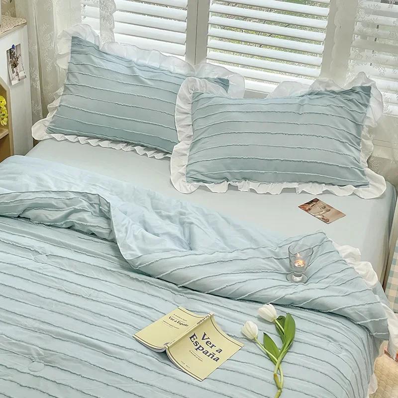 Летнее стеганое одеяло из мытого хлопка, комплект из четырех предметов, корейский кружевной воздухопроницаемый чехол