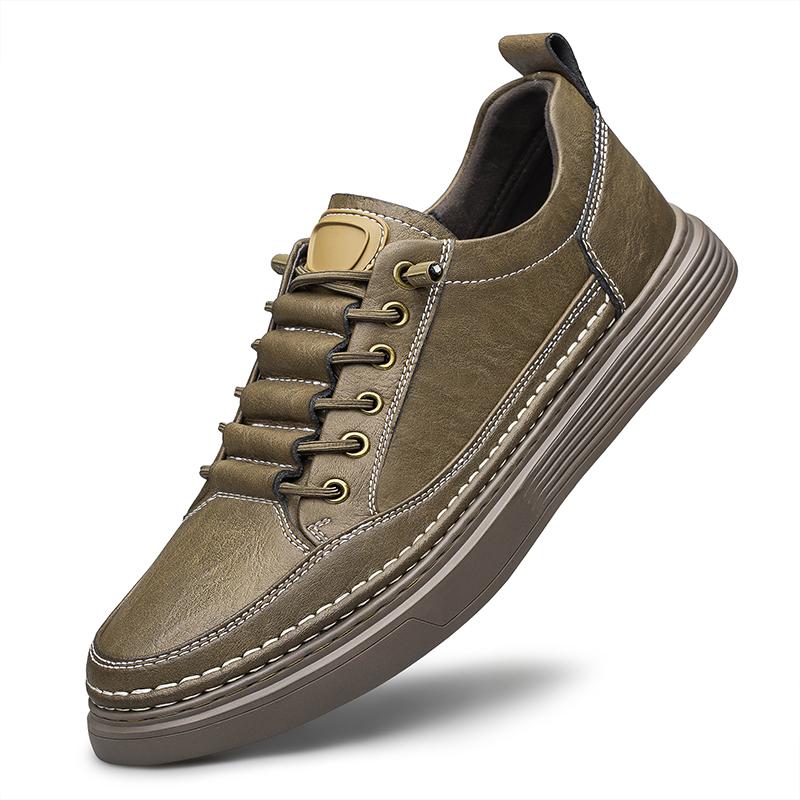 Brand New 2024 Men Casual Leather Vulcanized Shoes Non-slip Stylish Outdoor Sports Shoes Fashion Male Flat Genuine Leather Shoes