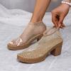 New Hollowed Out Diamond Studded Fashionable High-heeled Sandals for Women, Sexy and Comfortable Fishing Net Single Shoes, Suitable for The Beach