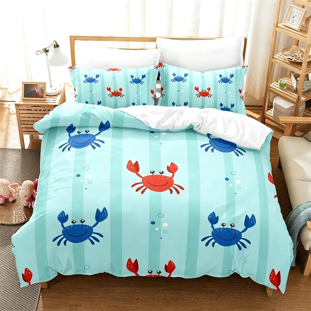 Crab Sea Ocean Duvet Cover Set Cartoon Starfish Shell Bedding Set Kids Adult Soft Comforter Cover Pillowcase Home Textile