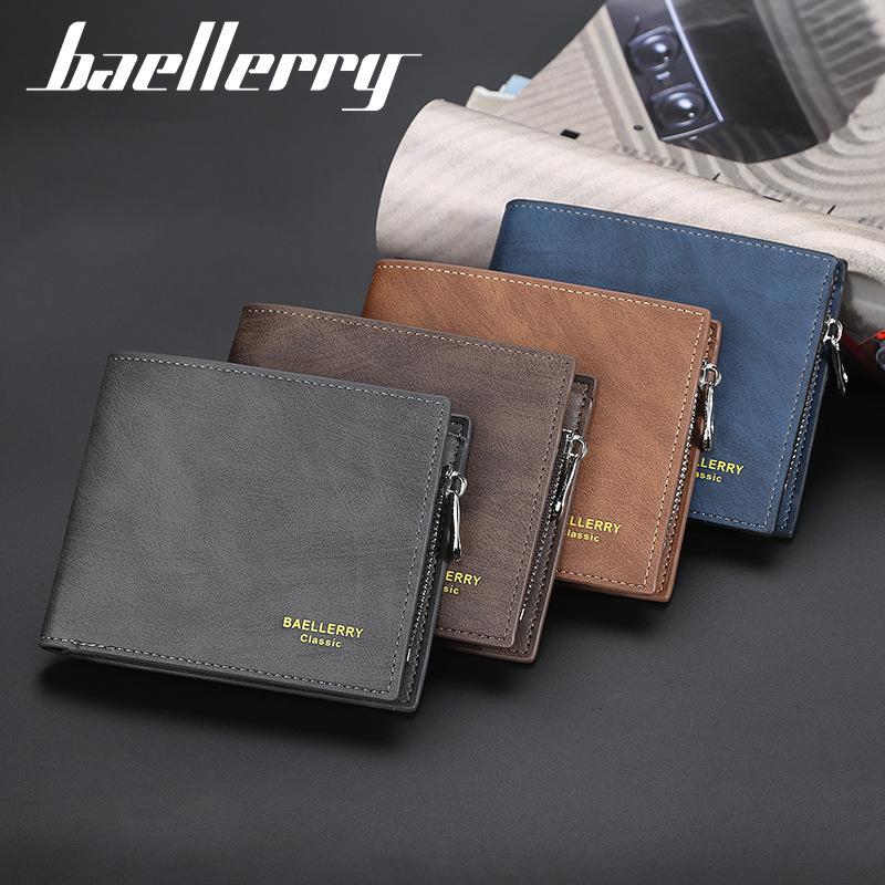 Baellerry мужской модный короткий складной кошелек с несколькими отделениями для карт, держатель для карт, портмоне на молнии, горизонтальный сгиб, футляр из искусственной кожи