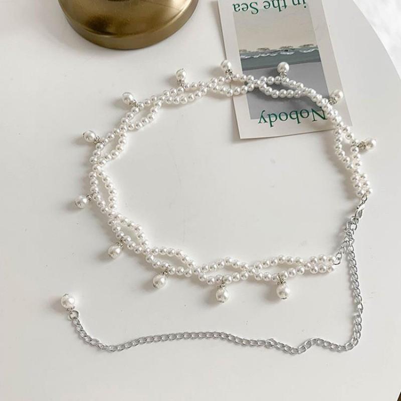 Pearl Chic White Waist Belt For Women Fashionable Accessory For Dresses Sweaters And