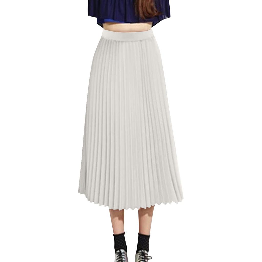 Women's Fashion Loose Casual Elastic High-waisted Beach Skirt Solid Color Draping Pleated Half Skirt