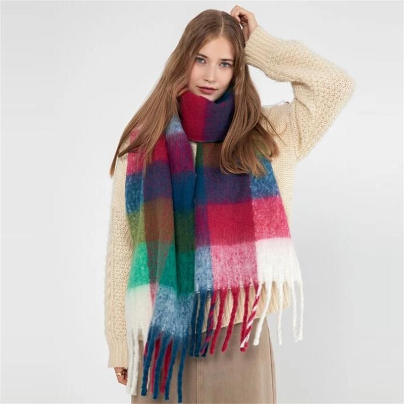 Luxury Winter Scarf Women Plaid Cashmere Shawl Soft Elegant Lady Poncho Chuncky Pashmina Bufanda Tassel Echarpe Winter Clothing