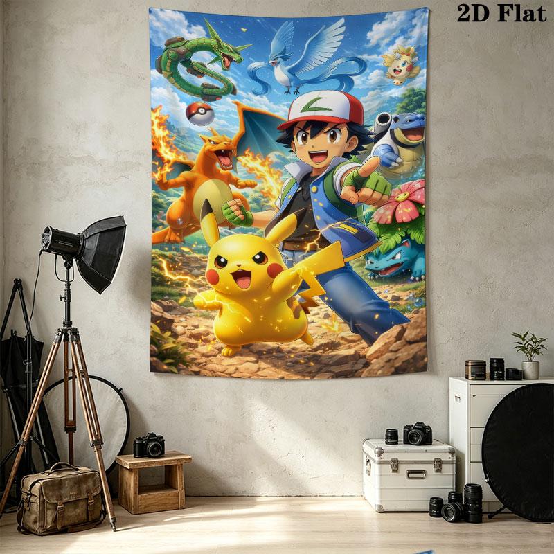 Pokemon Wall Tapestry Aesthetic Wall Hanging Printed Fabric Blanket Decorative Tapestries For Bedroom Living Room Home Decor