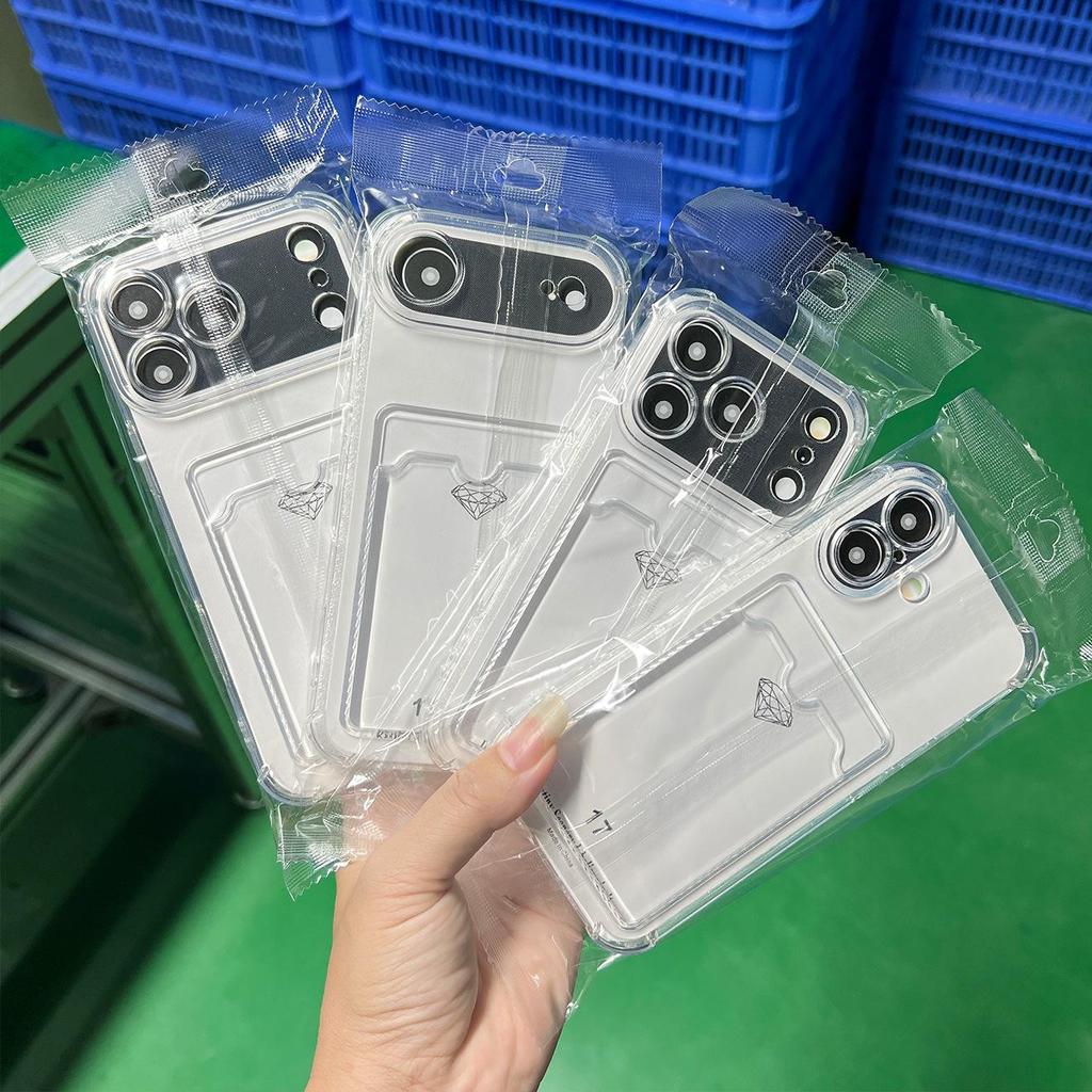 Чехол для iPhone 15 с держателем для карт, прозрачная мягкая накладка для 12 Pro и 16 со слотом для карт