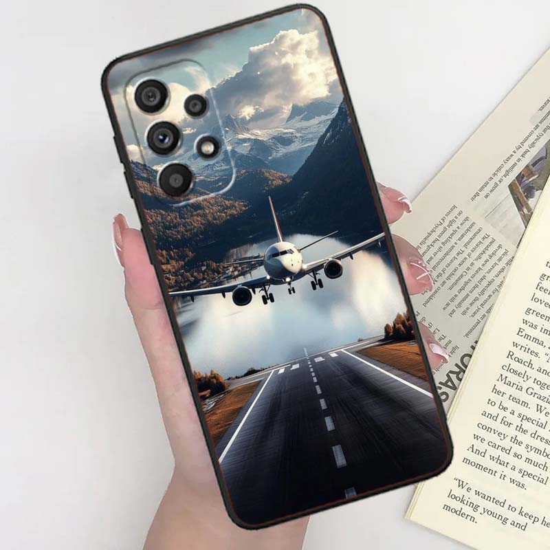 Модный чехол для телефона с рисунком самолета для Samsung A41 A35 A34 A33 A32 A25 A24 A23 A21s A06 A05 A04 A03 Note 10 20 Ultra 5G Черный