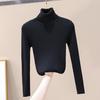 Women Knitted Base Top High Neck Long Sleeve Slim Shirt Solid Color Pullover Thin Sweater