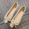 Versatile Shallow Mouth Fairy Style Bow Single Shoes Women's Summer New Square Head Flat Bottom Ladyshoes Women's Shoes