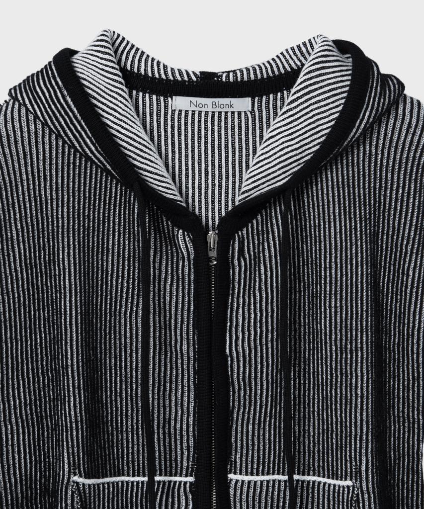NONBLANK Knitted Zip-Up Hoodie_Black White