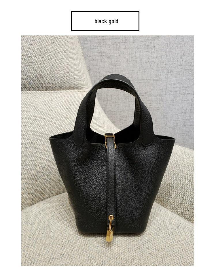 2025 Minimalist Veggie Basket Bag: Lychee Grain Cowhide, Fashionable & Spacious Handbag