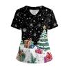 Женская футболка с коротким рукавом, рождественским принтом, V-образным вырезом, на пуговицах сбоку и разрезом
